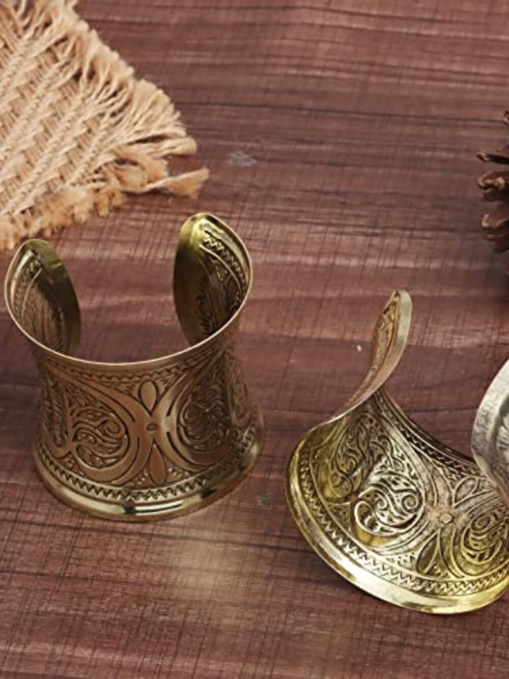 2 PCS Cuff Bracelets for Women Vintage Ethnic Wide Open Chunky Gold Silver Wrist